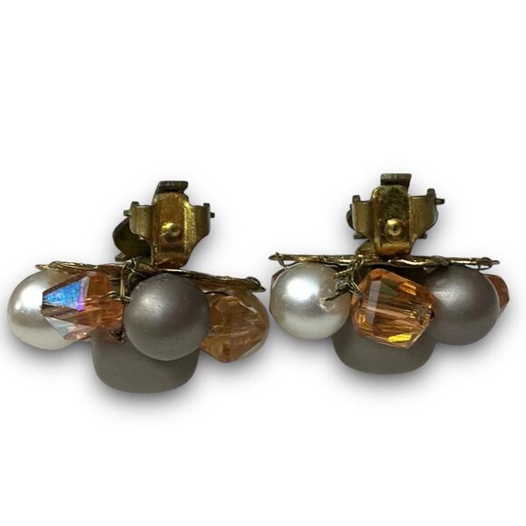 Vintage Classy Gold Toned Brown Garnet Burnt Orange Beaded Grey & Pearl Crystal - Picture 8 of 9